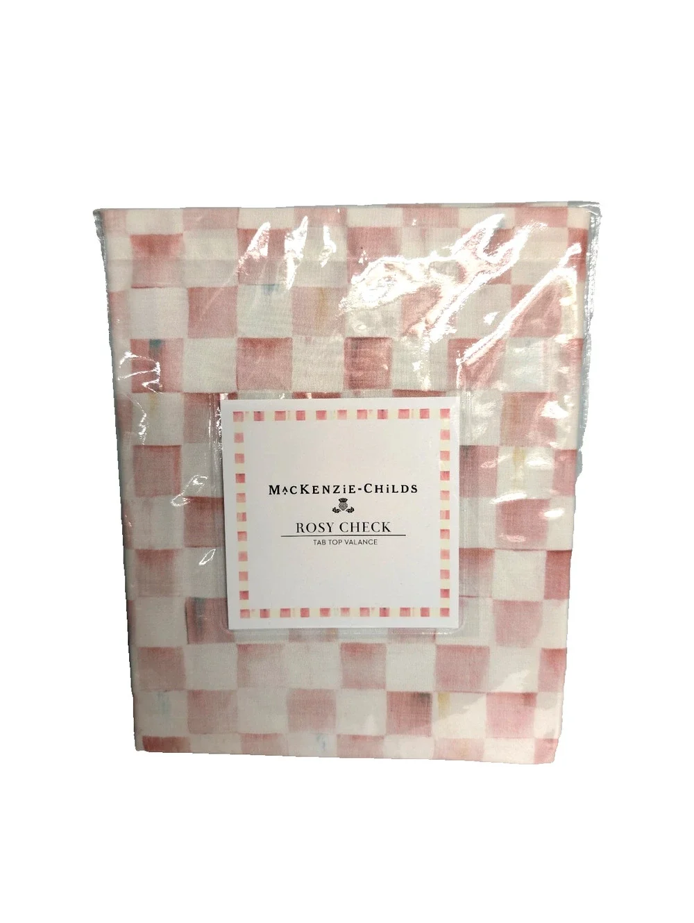MacKenzie Childs Rosy Check Tab Top Valance 72 x 12